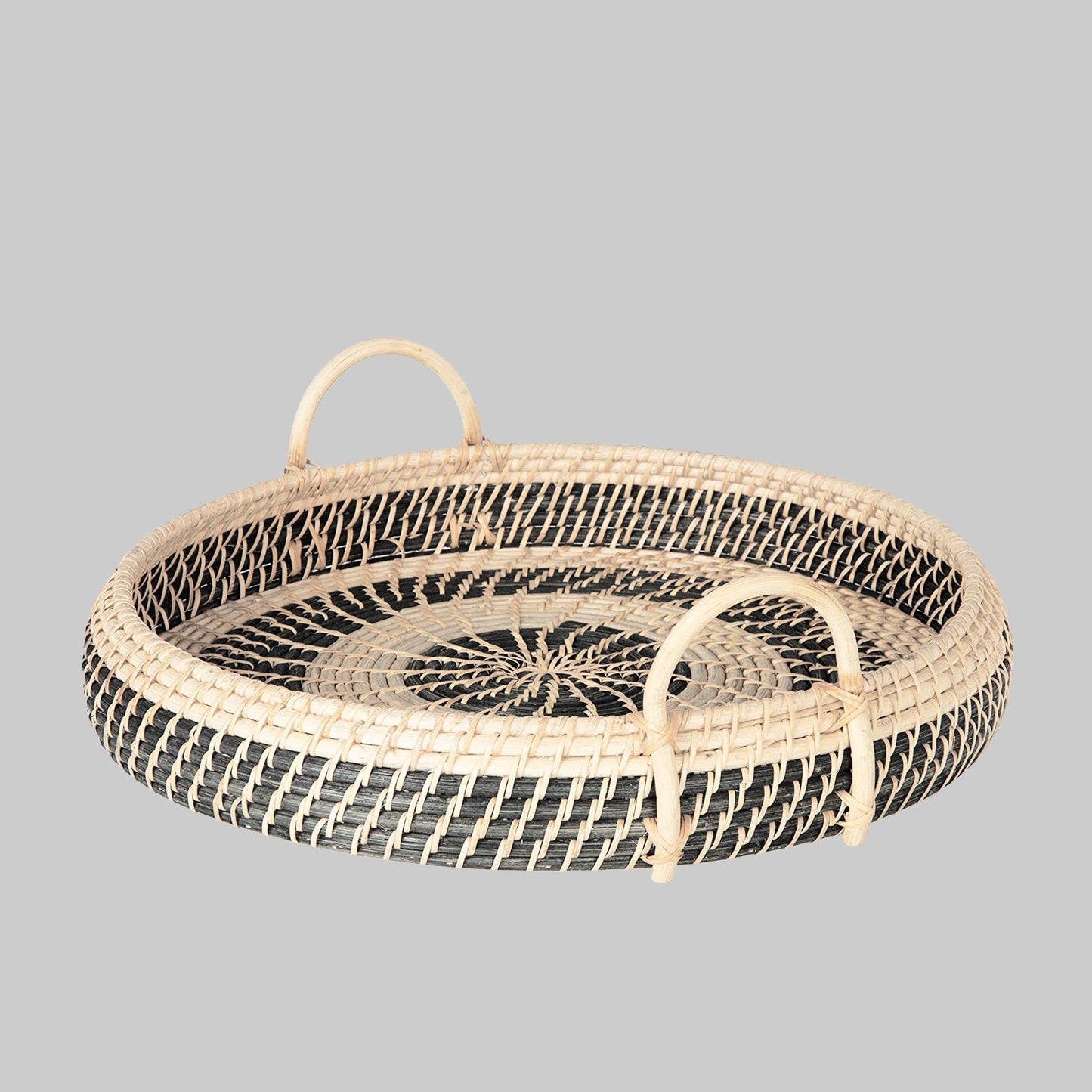 Large Round Natural Rattan Breakfast Tray with Handles