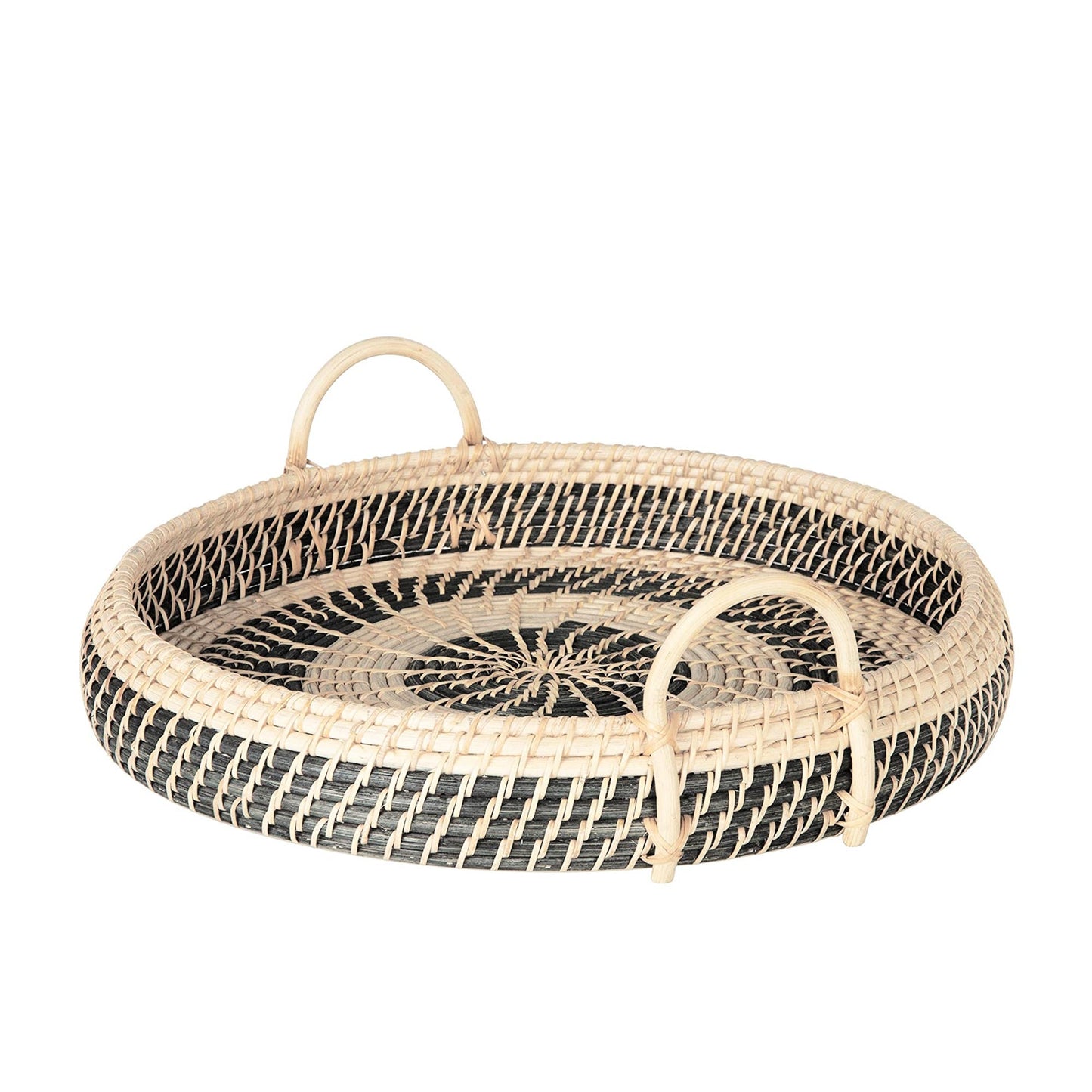 Large Round Natural Rattan Breakfast Tray with Handles