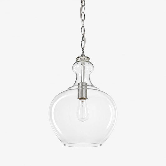 Chrome pendant light with clear glass dome shade and glass socket