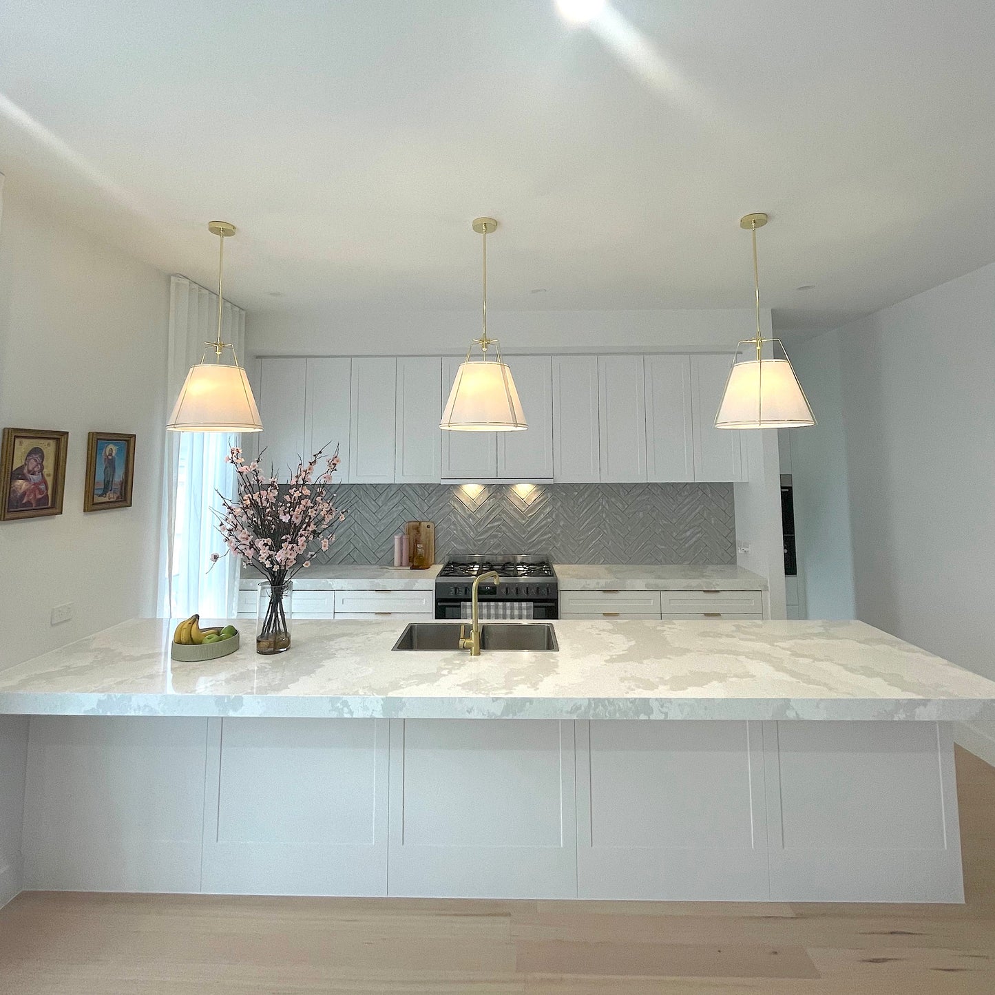 Jessie Pendant Light - White with Gold Hardware