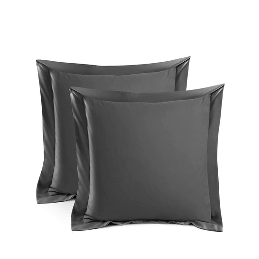Charcoal European pillowcase set of 2, smooth satin-like bamboo fabric
