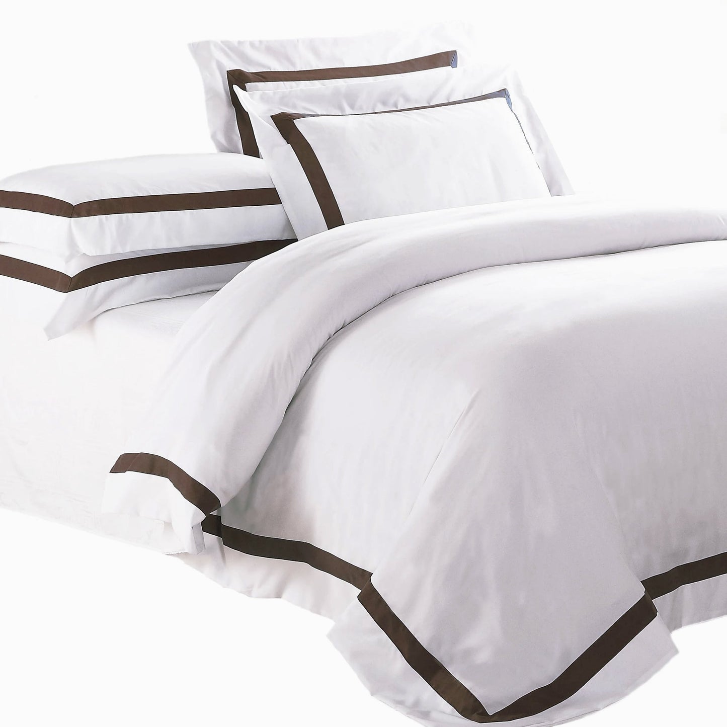 Ava Collection White Quilt Cover Set - Brown Trim