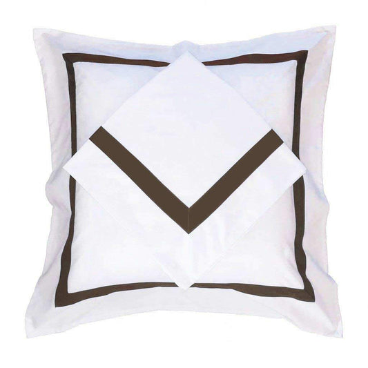 White pillowcase with brown outlined diamond pattern and border