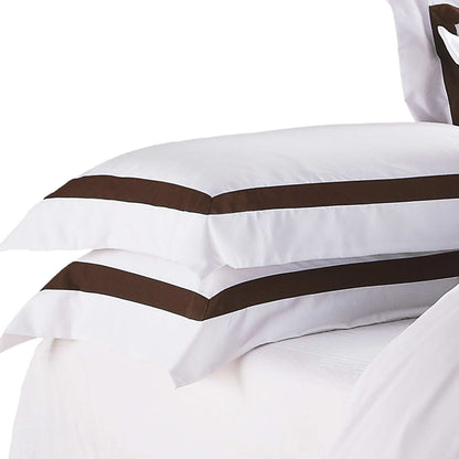 Ava Collection White Standard Pillowcase Set - Brown Trim