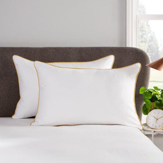 White standard pillowcase set with gold piping, two matching pillow covers