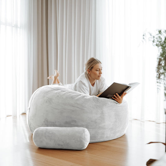 Silver DreamPod Classic bean bag lounge chair with rounded seat and headrest.