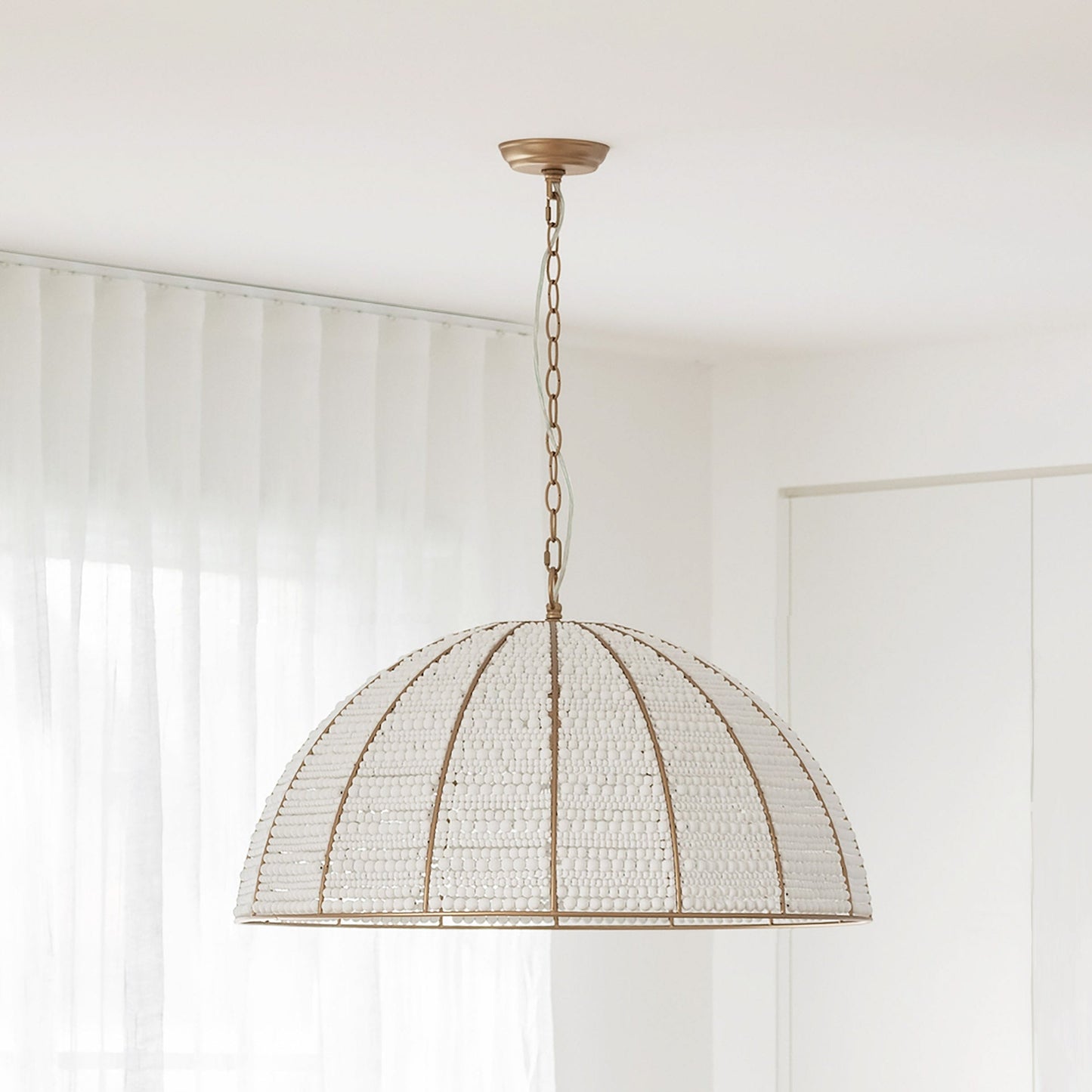 Estelle Beaded Dome Pendant Light - Gold/White