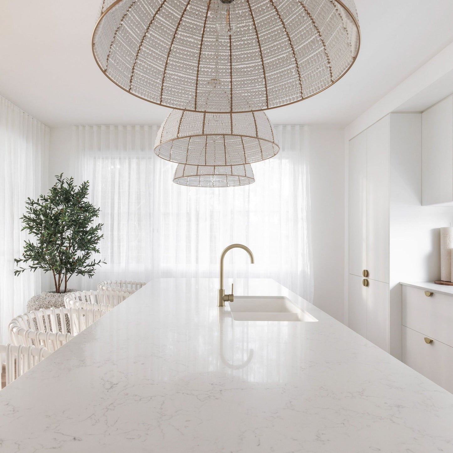 Estelle Beaded Dome Pendant Light - Gold/White