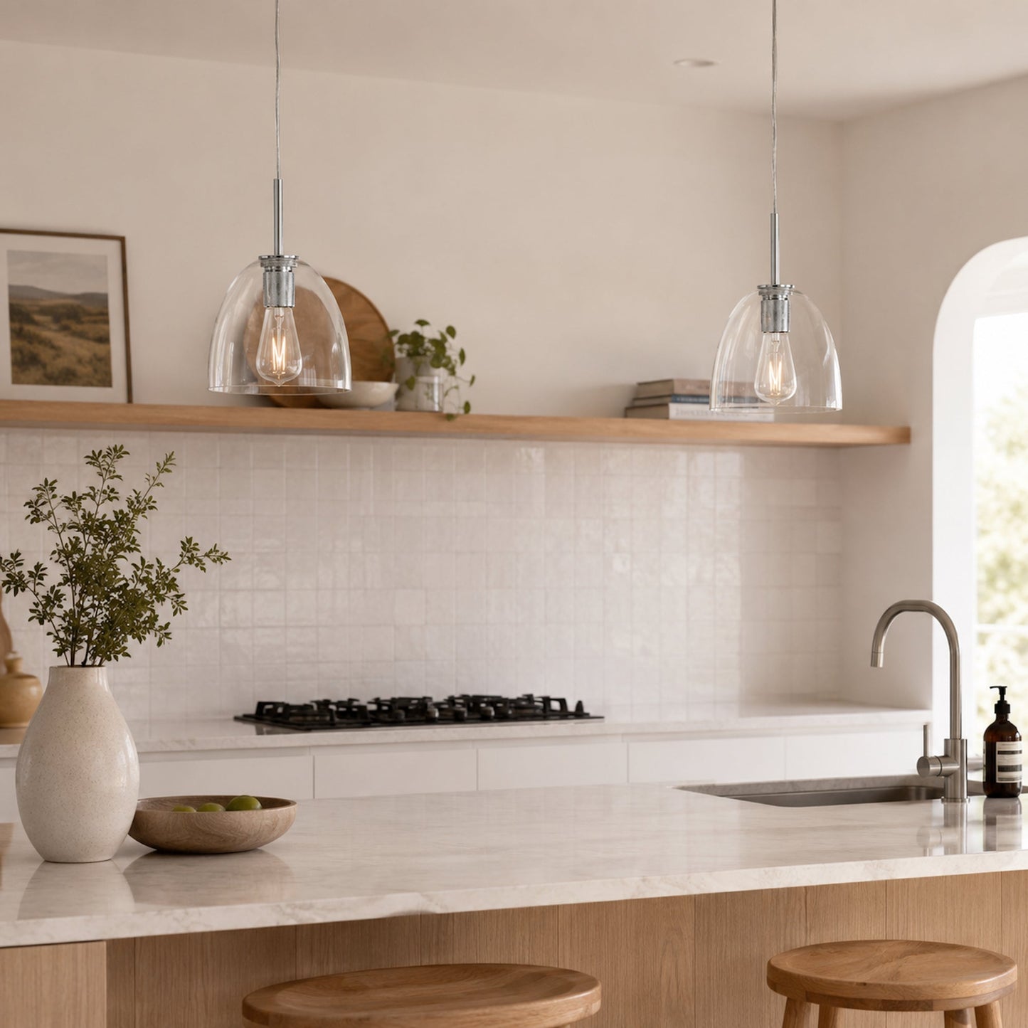 Preston Glass Pendant Light - Chrome