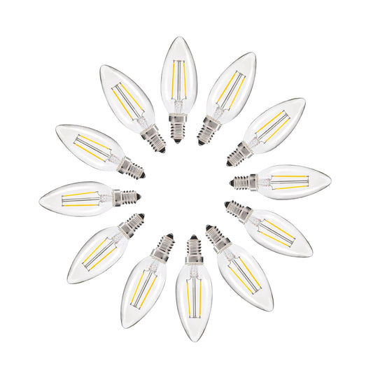 LED candle bulbs with clear glass and E14 base, cool white filament (multiple)