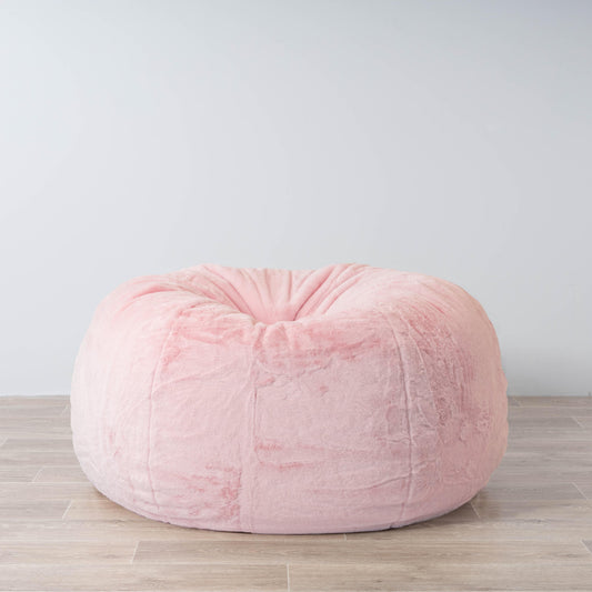 Cloud plush fur bean bag, soft pink, rounded seat with stitched panels