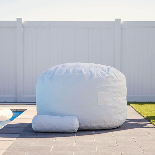 White Classic DreamPod® bean bag chair with side pocket