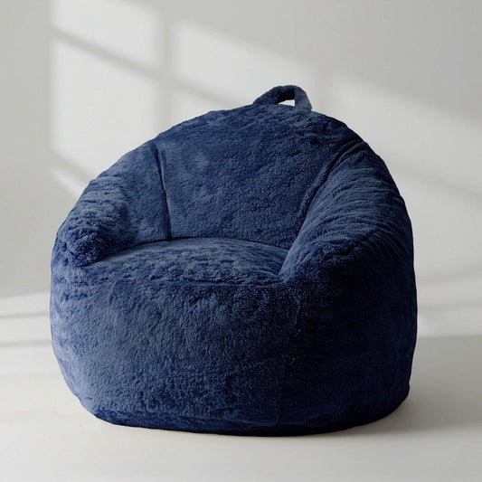 Navy blue mini beanbag chair cover with plush fabric and carry handle loop
