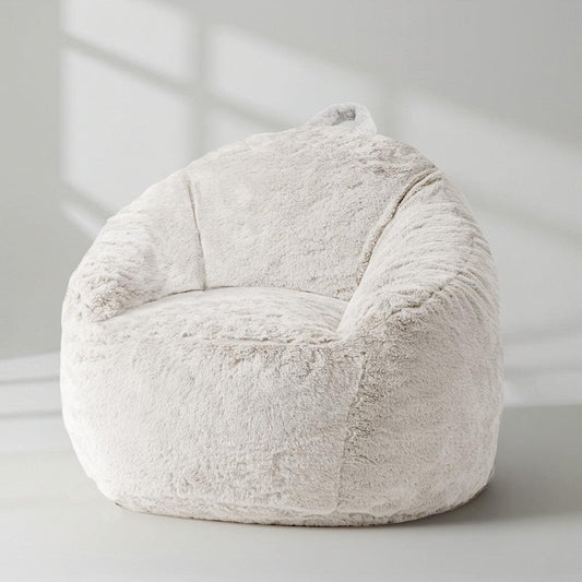 Mini beanbag chair cover in white textured fabric, rounded beanbag shape