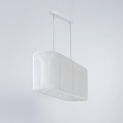 White rope pendant light with arched drum shade and ceiling canopy