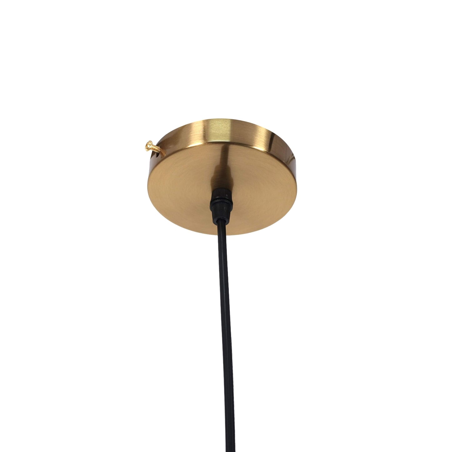 Gold round ceiling canopy with black cord for pendant light fixture