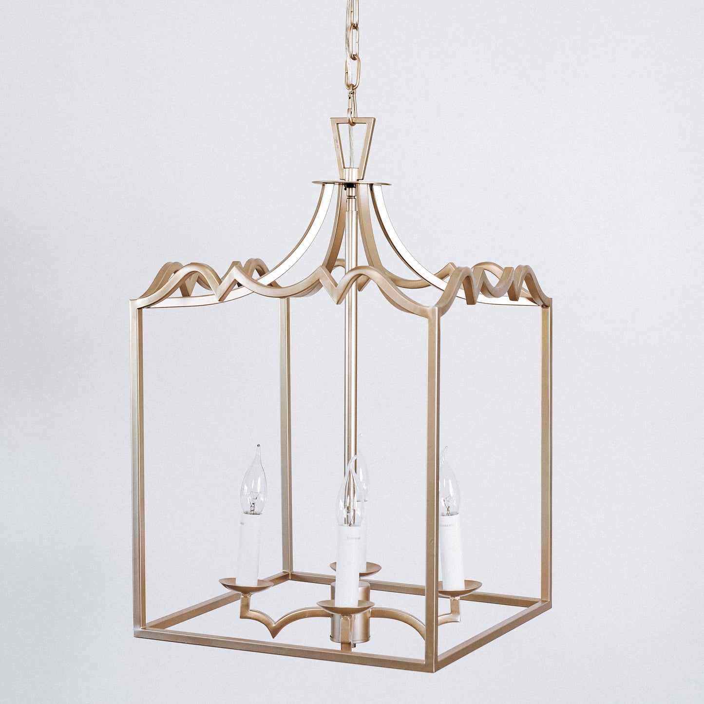 Palazzo Modern Detailed Box Frame Lantern Pendant Light - Champagne Gold