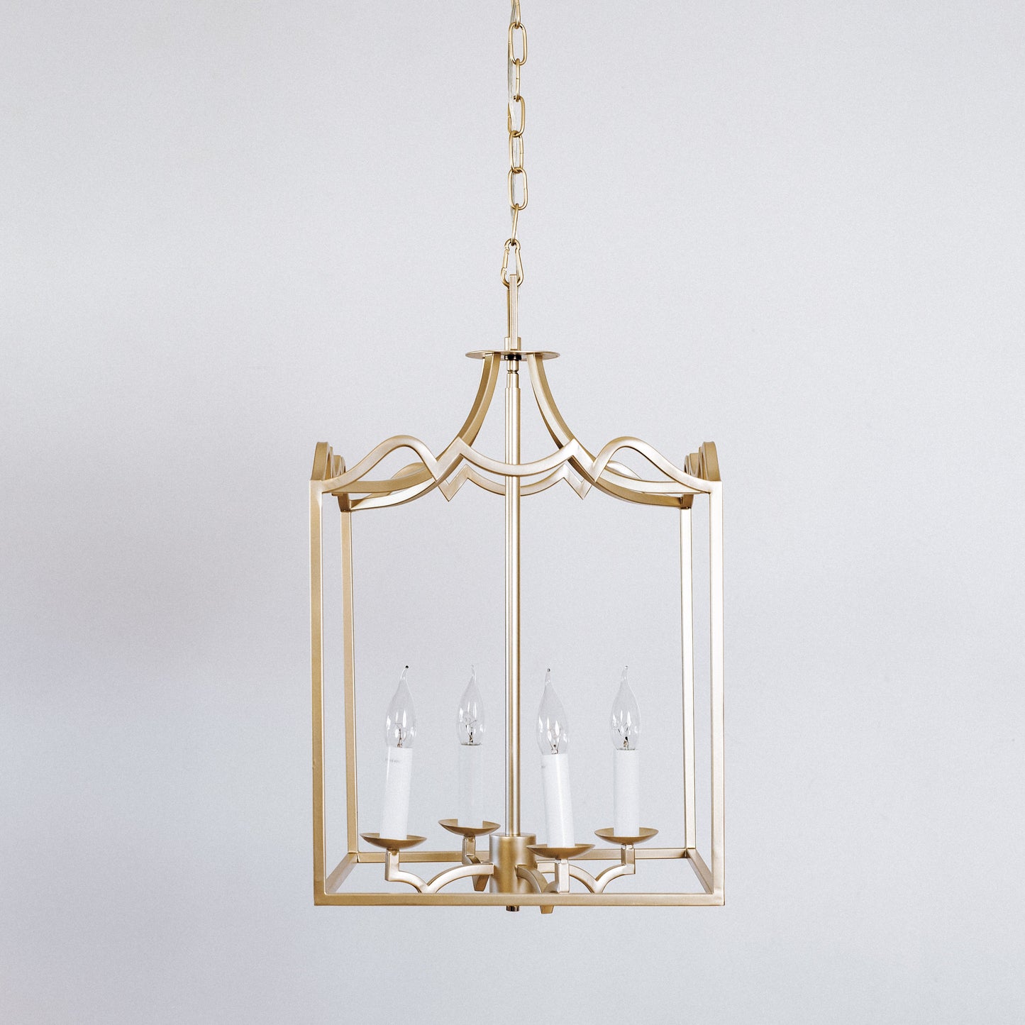 Palazzo Modern Detailed Box Frame Lantern Pendant Light - Champagne Gold