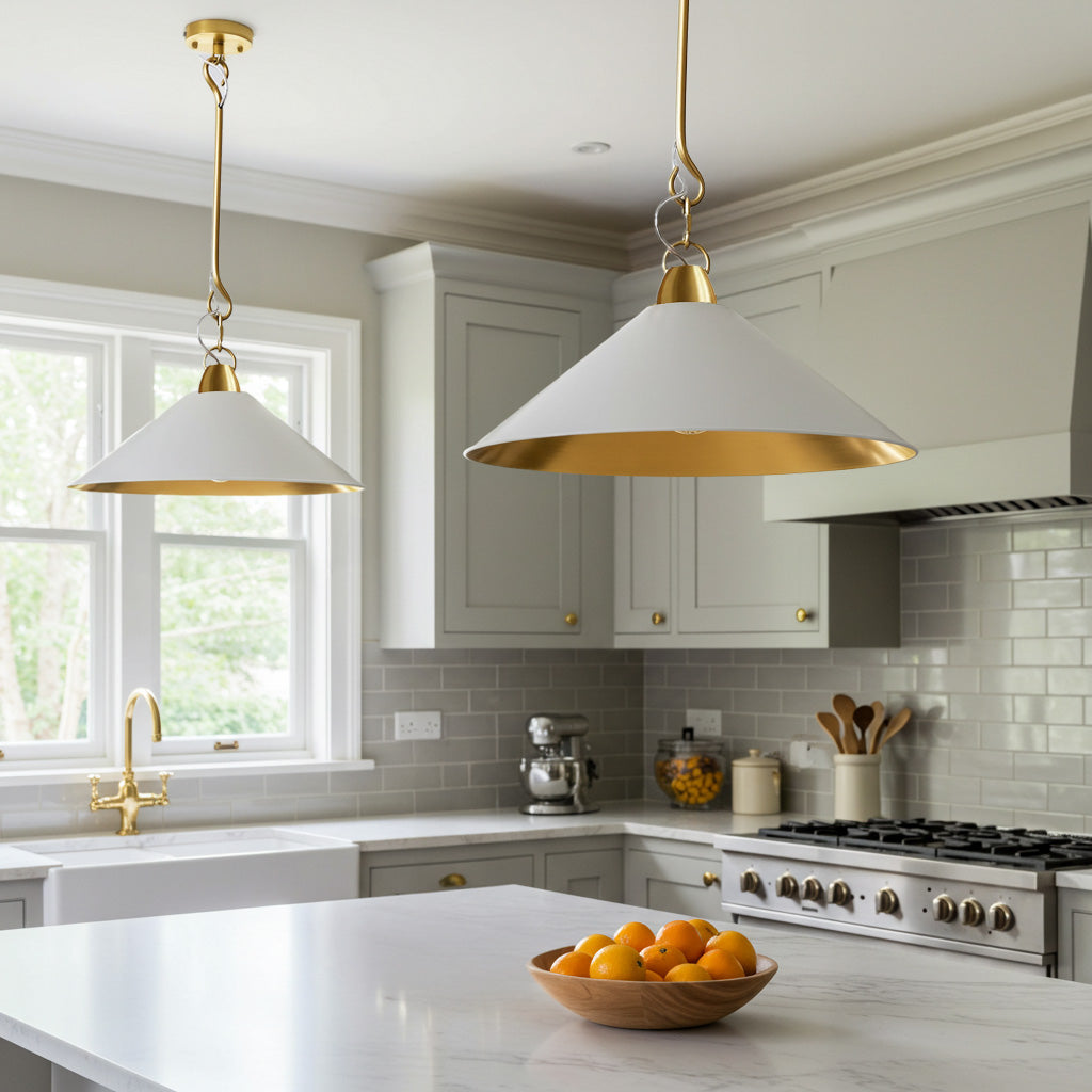 Bailey Metal Cone Pendant Light - Gold/White