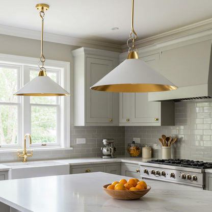 Bailey Metal Cone Pendant Light - Gold/White