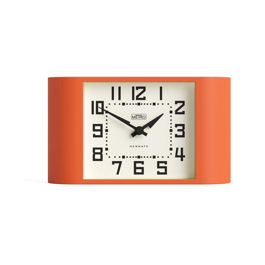 Newgate mini mantel clock in pumpkin orange with cream dial and black numbers