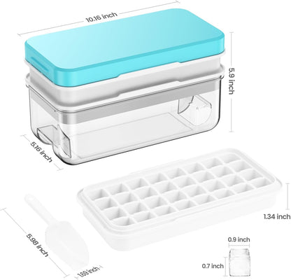 Ice Cube Tray with Lid and Bin, 64 pcs Ice Cubes Molds, Ice Trays for Freezer, Ice Cube Tray Mold, with 2 Trays, Ice Freezer Container, Spill-Resistant Removable Lid & Ice Scoop, for Whiskey,Cocktail