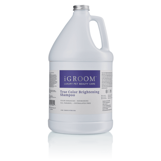 iGROOM True Color Brightening Shampoo jug with handle, white bottle