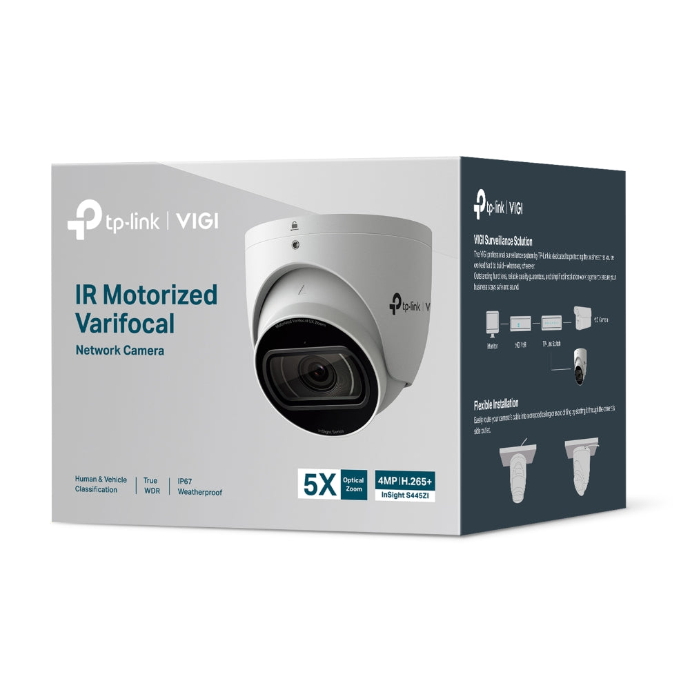 TP-Link VIGI InSight S445ZI 4MP IR Motorised Varifocal Turret Network Camera – 5X Optical Zoom, 60m IR, IP67, IK10, PoE
