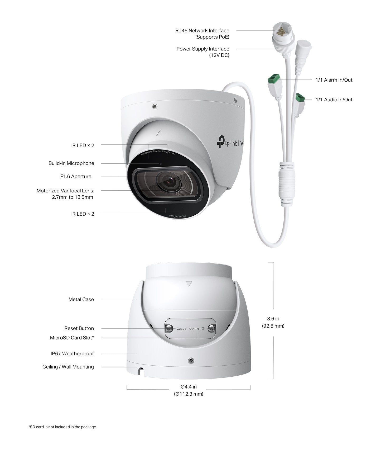 TP-Link VIGI InSight S445ZI 4MP IR Motorised Varifocal Turret Network Camera – 5X Optical Zoom, 60m IR, IP67, IK10, PoE