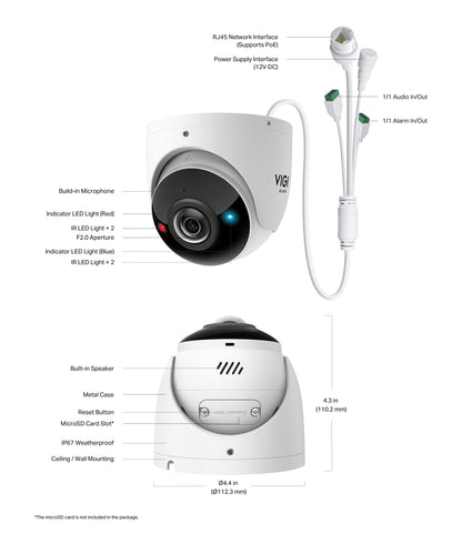 TP-Link VIGI S485PI 8MP IR Panoramic Turret Network Camera – 180° 4K Surveillance with AI Detection & Active Defense