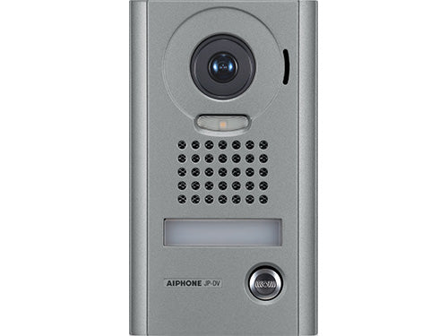 AIPHONE JP Series JP-DV 2-Wire Audio/Video Door Station – 1 Button, 170° Wide Angle, Silver – Commercial & Residential Surface Mount Intercom