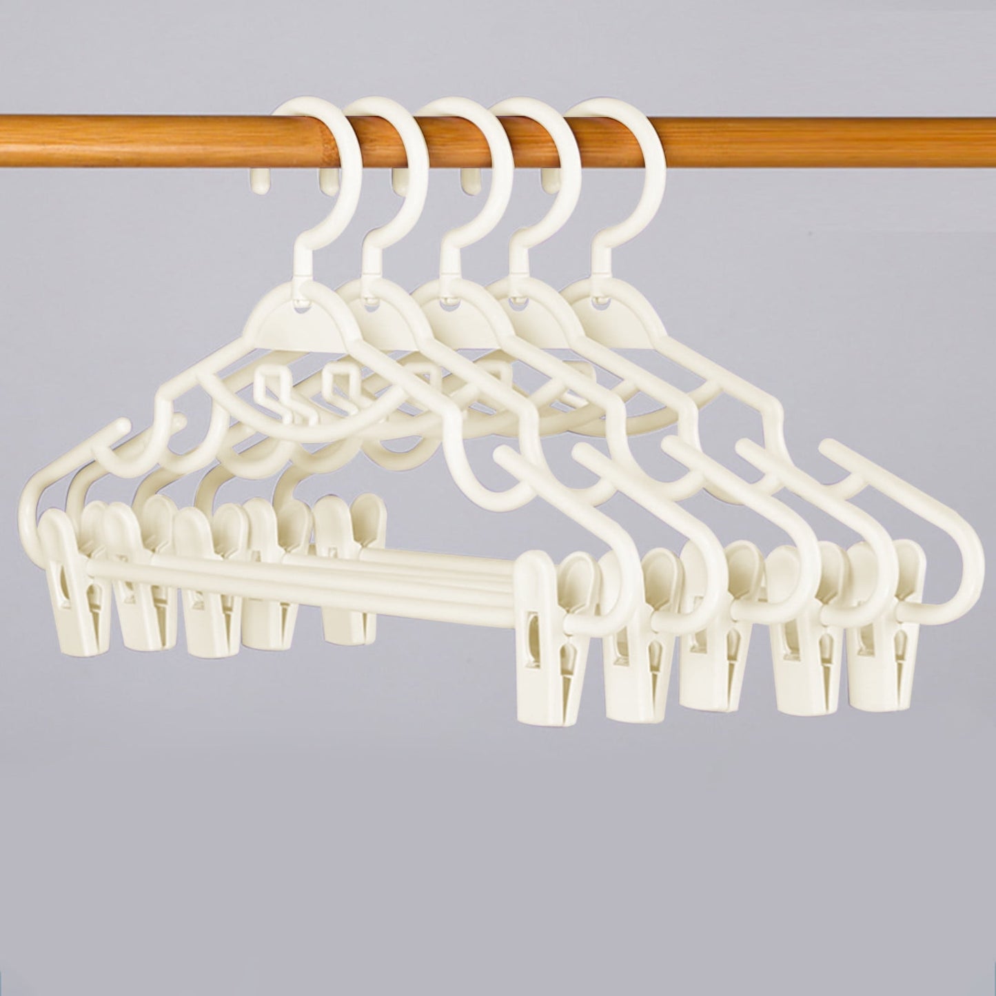 JSCDRPDWL Plastic Pants Hangers with Clips 5 Pack Heavy Duty Skirt Hangers Swivel Hook and Notches Space Saving Acrylic Clip Hangers for Pants Suitable for All Clothing White