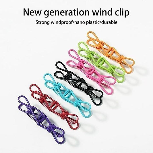 Assorted plastic hook clips in black, pink, green, blue, purple, and orange