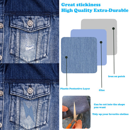 JWDX Hot Clearance! Denim Iron on Jean Patches Inside & Outside Strongest Glue Assorted Shades of Blue Repair Decorating 2.75 Inch, 5-Piece Jeans Patch Small Size (7.5x7.5Cm) Small (7.5x7.5cm), 5 pieces E