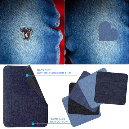 JWDX Hot Clearance! Denim Iron on Jean Patches Inside & Outside Strongest Glue Assorted Shades of Blue Repair Decorating 2.75 Inch, 5-Piece Jeans Patch Small Size (7.5x7.5Cm) Small (7.5x7.5cm), 5 pieces E