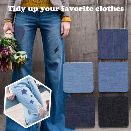 JWDX Hot Clearance! Denim Iron on Jean Patches Inside & Outside Strongest Glue Assorted Shades of Blue Repair Decorating 2.75 Inch, 5-Piece Jeans Patch Small Size (7.5x7.5Cm) Small (7.5x7.5cm), 5 pieces E