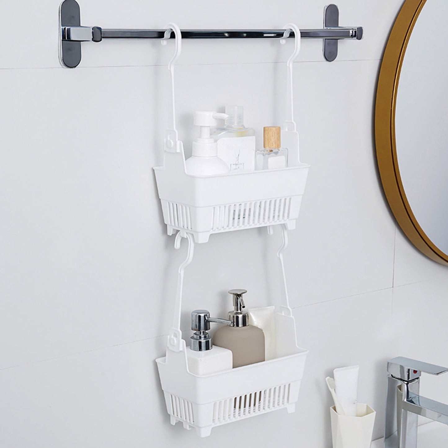 JWDX Rack Clearance, Sundries Hanging Basket Storage Drain Bag Shower Baskets with Hook Organizer As shown