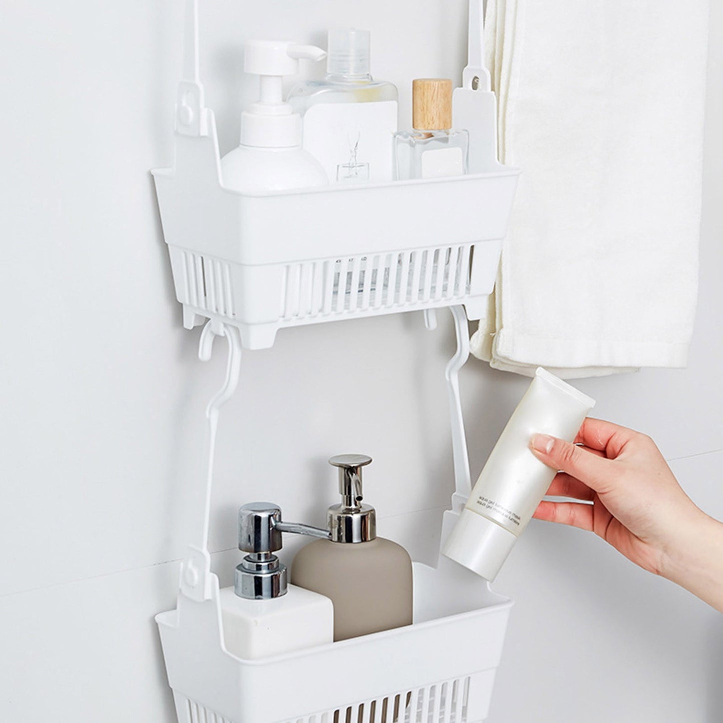 JWDX Rack Clearance, Sundries Hanging Basket Storage Drain Bag Shower Baskets with Hook Organizer As shown