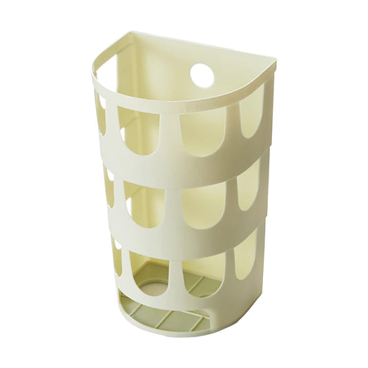 Green plastic storage rack with cutout slots for garbage bags