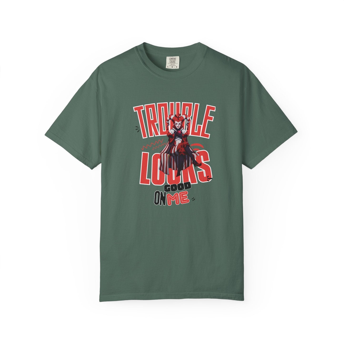 Trouble Looks Good On Me Graphic Tee  Miss Chiff Jester Anime Villain Design  Comfort Colors Unisex