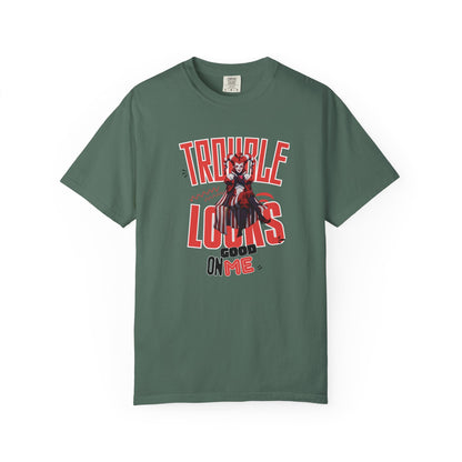 Trouble Looks Good On Me Graphic Tee  Miss Chiff Jester Anime Villain Design  Comfort Colors Unisex