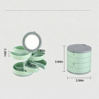 Jewelry Box - Foldable Storage Box - Rotating Jewelry Box with Multiple Layers - Elegant Storage Box for Earrings - Dust-free and Compact - Suitable for Earrings and Jewelry (Vegetable)