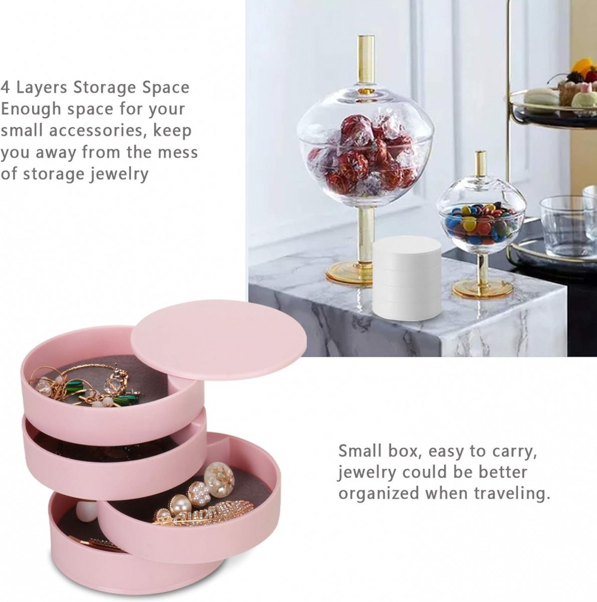 Jewelry Box - Jewel Case - 4 Tiers - Small Jewelry Box - Jewelry Pouch - Jewelry Storage Box - Jewelry Box - Jewelry Organizer - Watch Box - Bijouterie Box - Small Jewel Chest - Jewelry Holder - Suitable For Watches And Jewelry - Pink