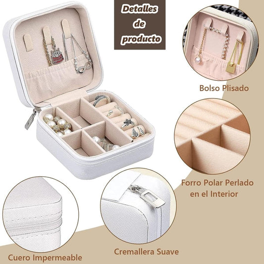 White portable jewelry organizer case with compartment dividers for earrings, rings, and bracelets