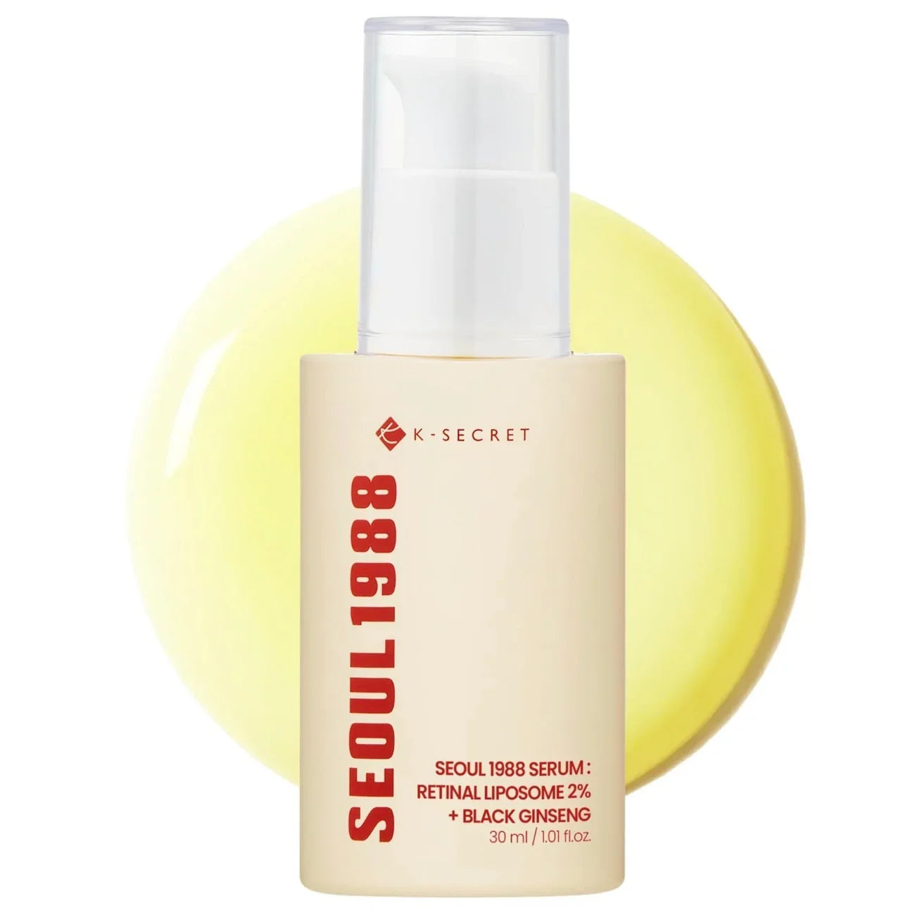 Retinal liposome serum bottle with clear pump, 30 ml; K-SECRET Seoul 1988 label