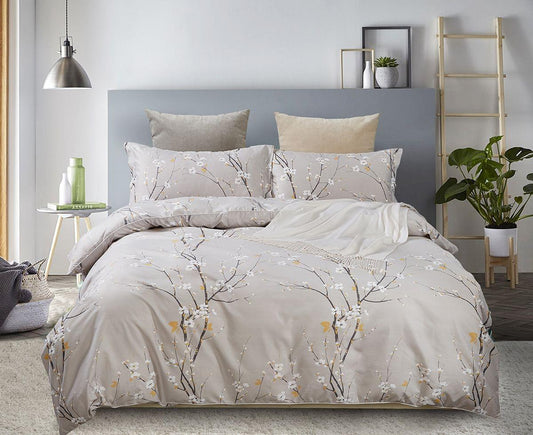 Super king duvet cover set, light base with tree-branch pattern, includes pillowcases