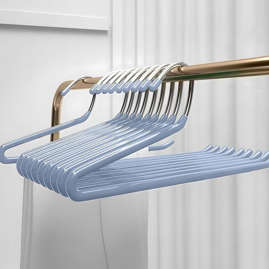 Metal pant hanger set, light blue with open-ended arms and top hooks
