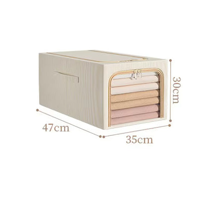 Khaki 49L Slim Foldable Clothes Storage Box Large Capacity Fabric Wardrobe Organiser with Clear Window Dustproof