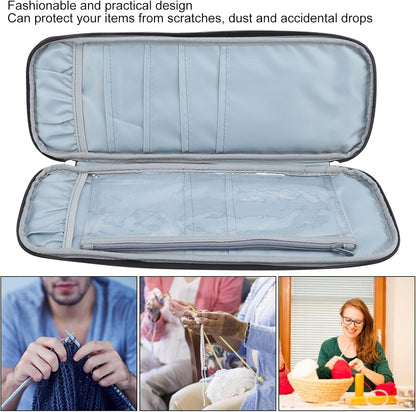 Knitting Needle Case, Travel Zipper Organizer Bag for Straight Needles Dual Crochet Case Supplies Accessories Grey