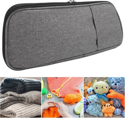 Knitting Needle Case, Travel Zipper Organizer Bag for Straight Needles Dual Crochet Case Supplies Accessories Grey